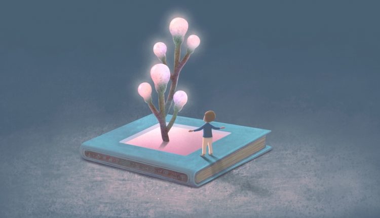 A,Boy,And,Books,Of,Imagination.,Concept,Idea,Art,Of