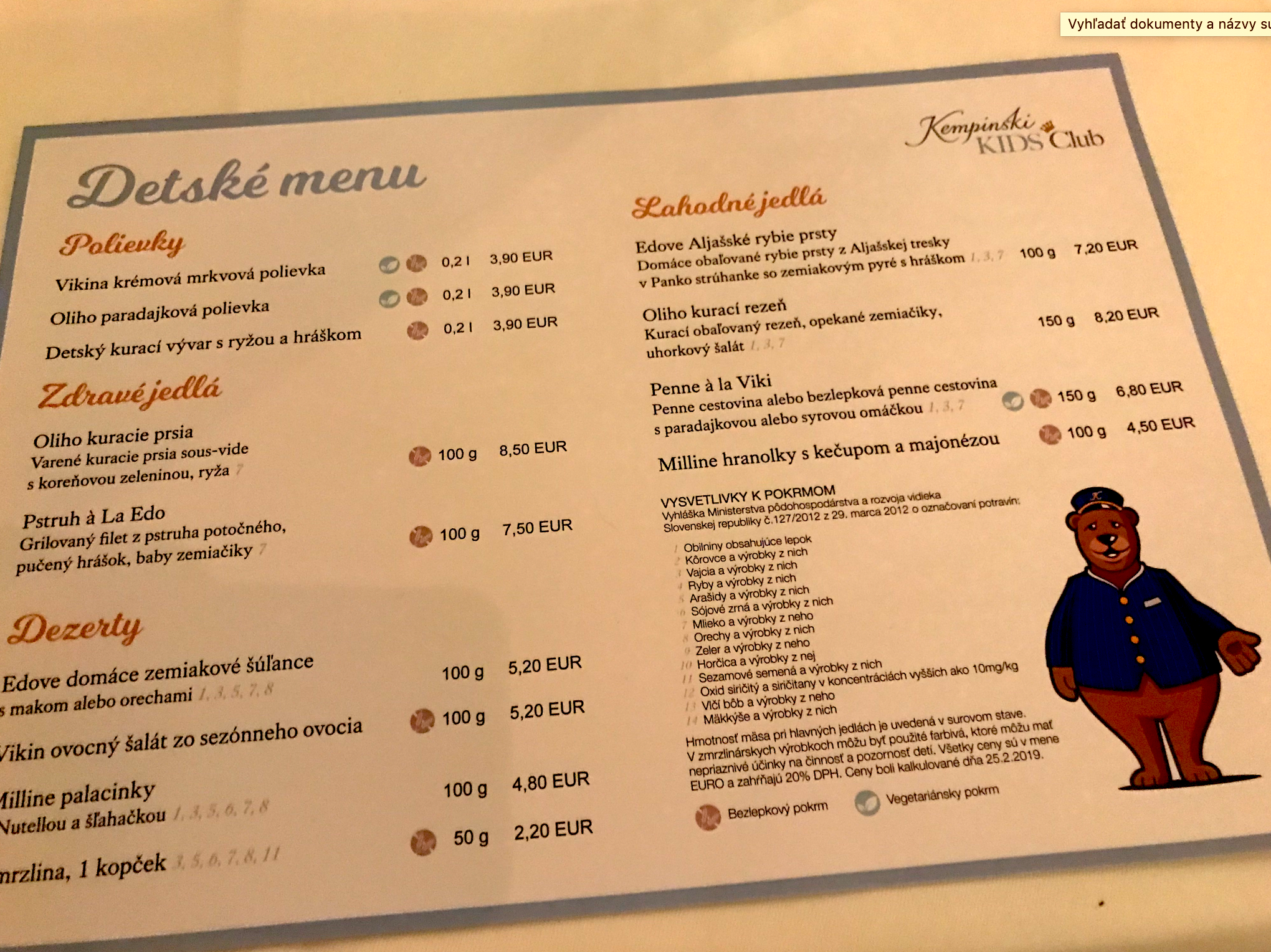 Kempinski – detské menu